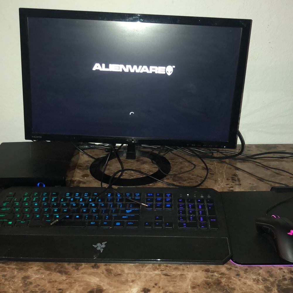 computer, keyboard, mouse and mouse pad